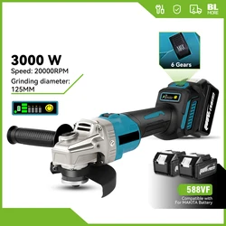 6Gears Brushless Electric Angle Grinder 125MM Rechargeable Angle Grinder Polishing Power Tools For Makita 18V Battery Pin