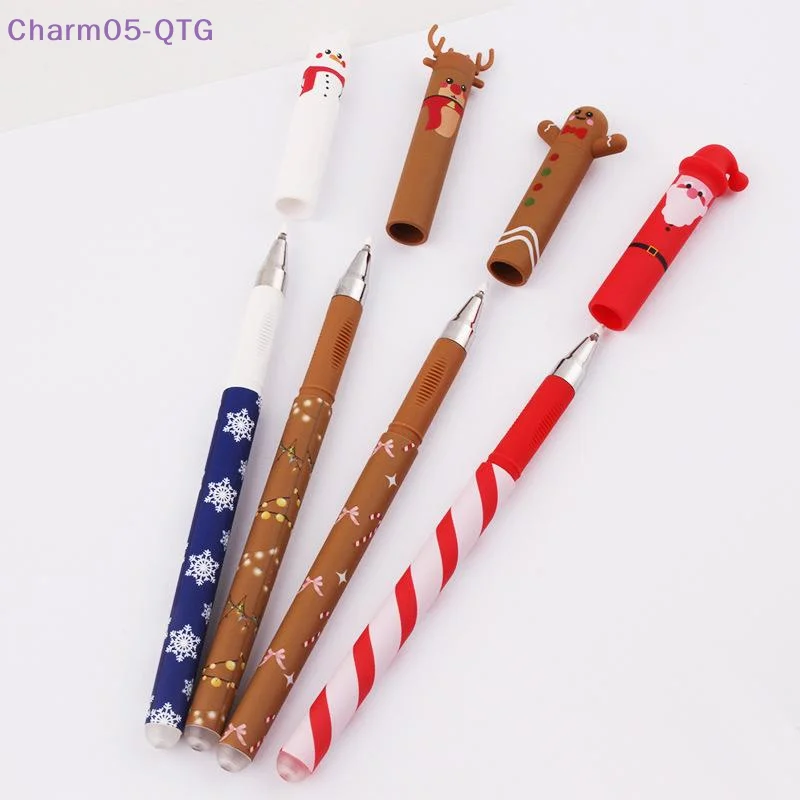 

Hot! 4Pcs Christmas Themed Erasable Gel Pen Cute Santa Claus Snowman Elk Gingerbread Man 4 Colors Pens Student Stationery Gift
