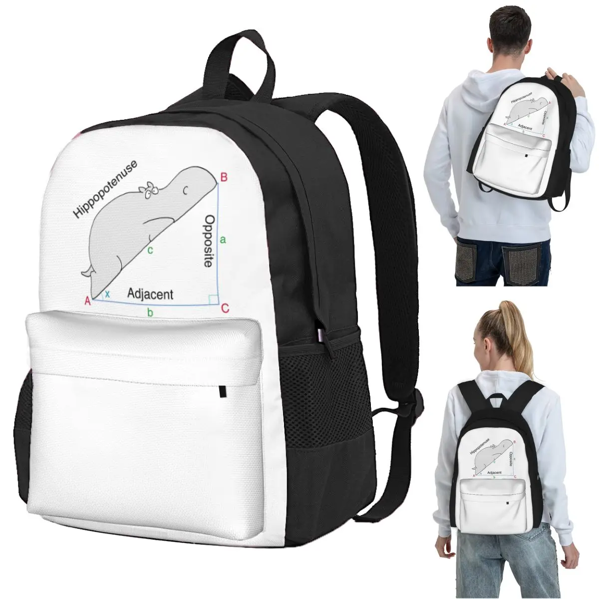 

Cute HIPPOPOTENUSE Funny Aninal Backpack Student BookBag Kids School Bag Laptop Shoulder Bags for Men Women