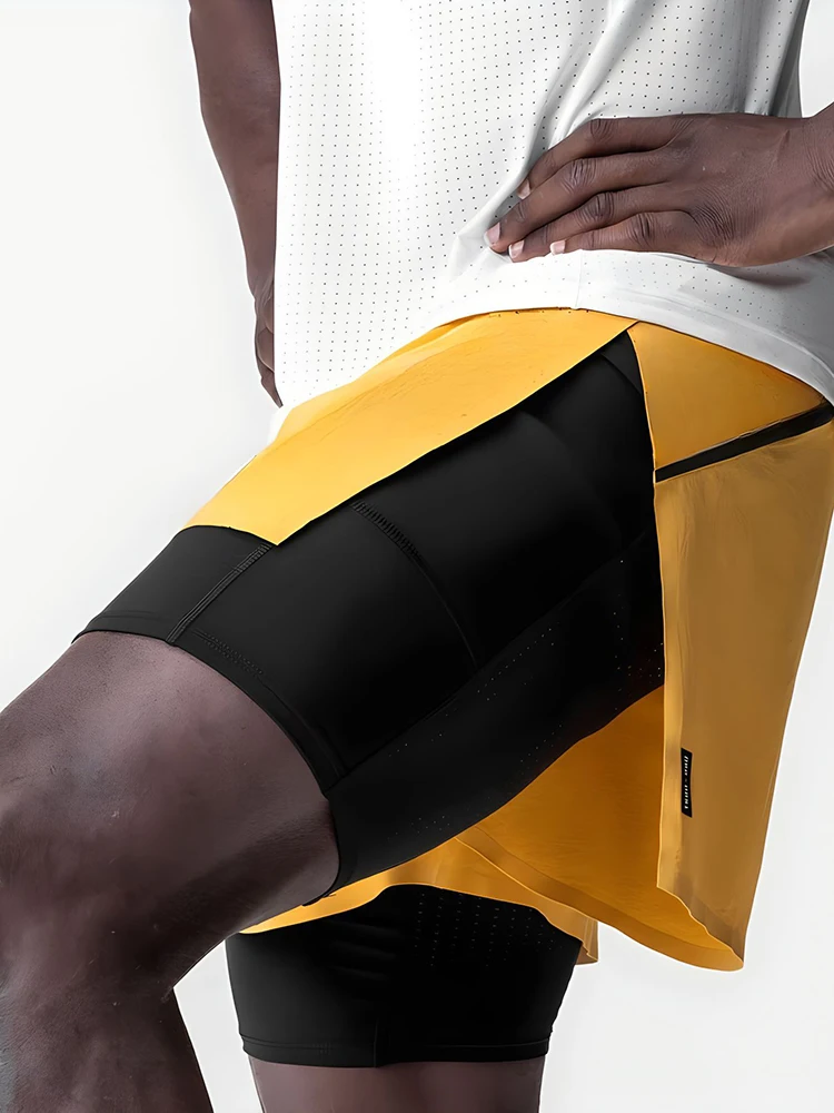 

Men's High Slit Fitn orts Qui Dry Breathable Outdoor Running Baskeall Tee-quarter Length Double Layer orts Summe...