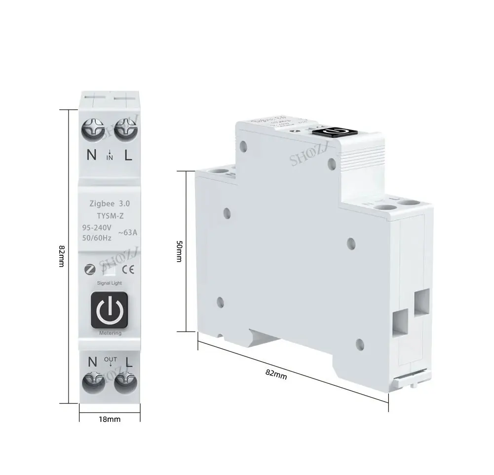 TUYA ZigBee 스마트 회로 차단기 전력 계량 1P 63A 과전류 저전압 보호 wifi 원격 제어 스마트 스위치