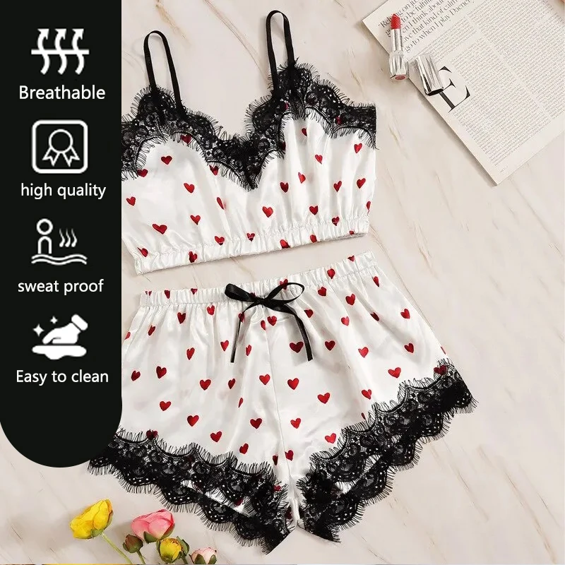 Women V-Neck Printed Bra Camisole Nightgown Girls Can Love Girls Cute Erotic Lingerie Strapless Beauty Back Halter Shorts Set