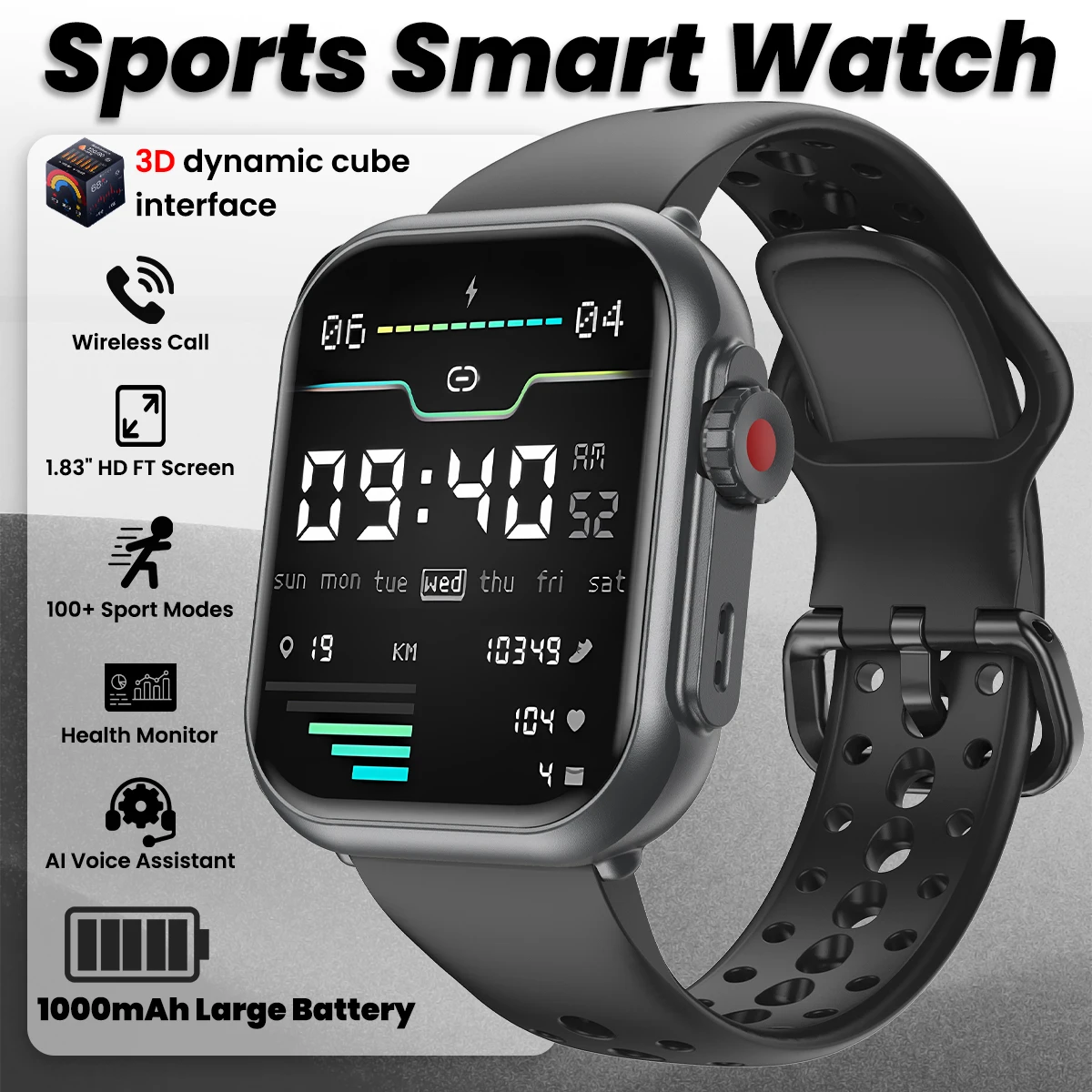 

Оригинальные спортивные умные часы с экраном 1,83 дюйма, аккумулятор 1000 мАч, умные часы для фитнеса, подарочные часы для мужчин и женщин, Andoird iOS 2026, новинка