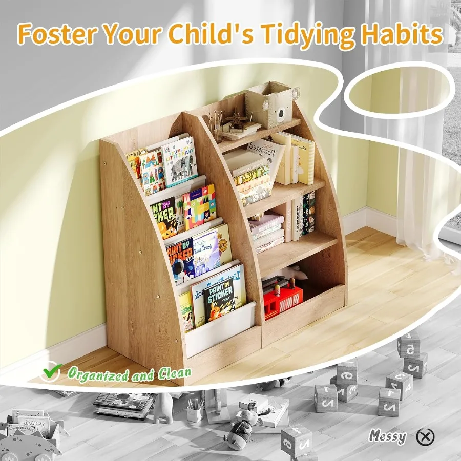 4 Tier Bookshelf with 4 Layer Design for 's Rooms Wooden 's Bookcase for Baby Storage and Toy Organization Toddler Bookshelf as