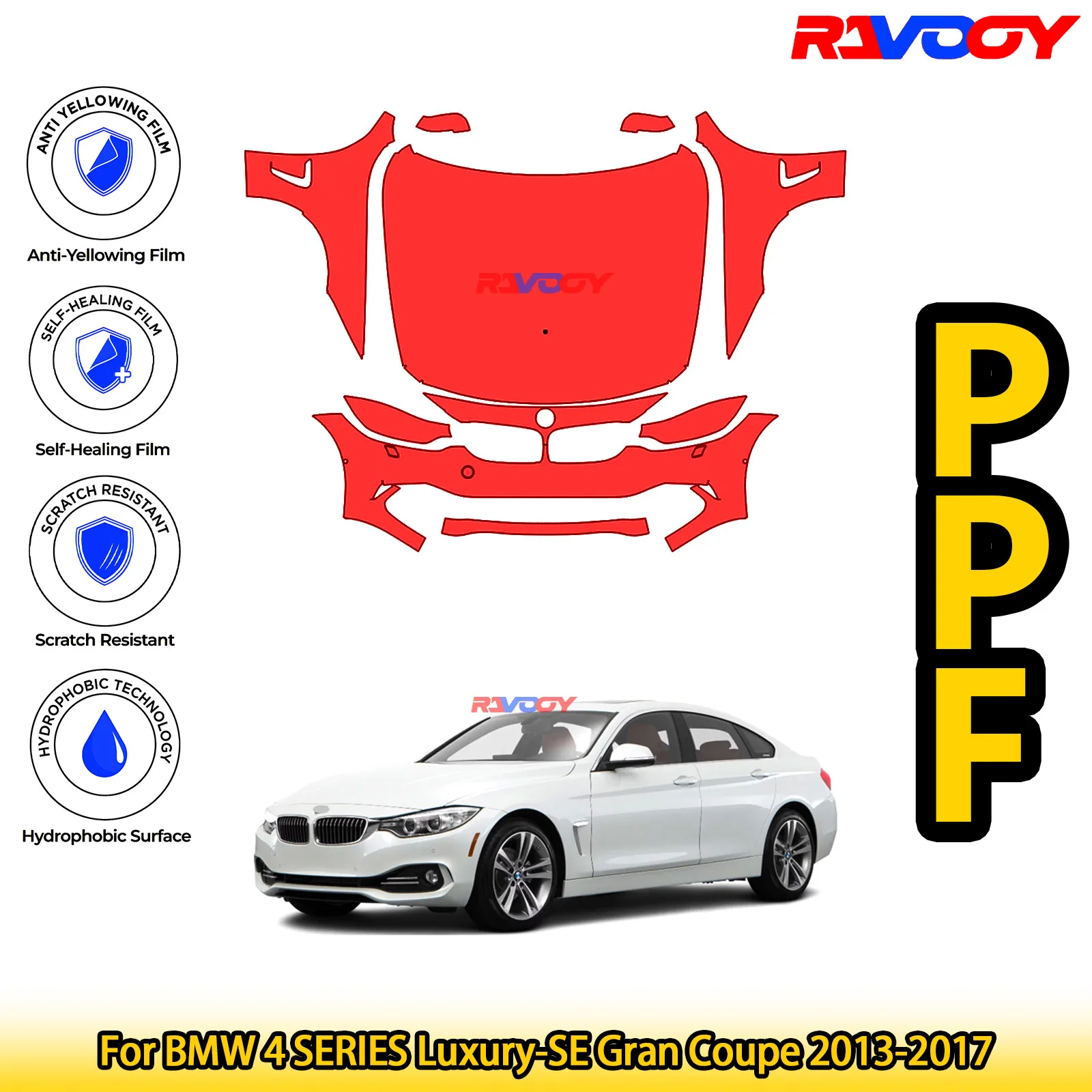 

Для BMW 4 SERIES Luxury-SE Gran Coupe 2013-2017, глянцевая матовая черная предварительно вырезанная передняя пленка PPF, комплект защиты от краски