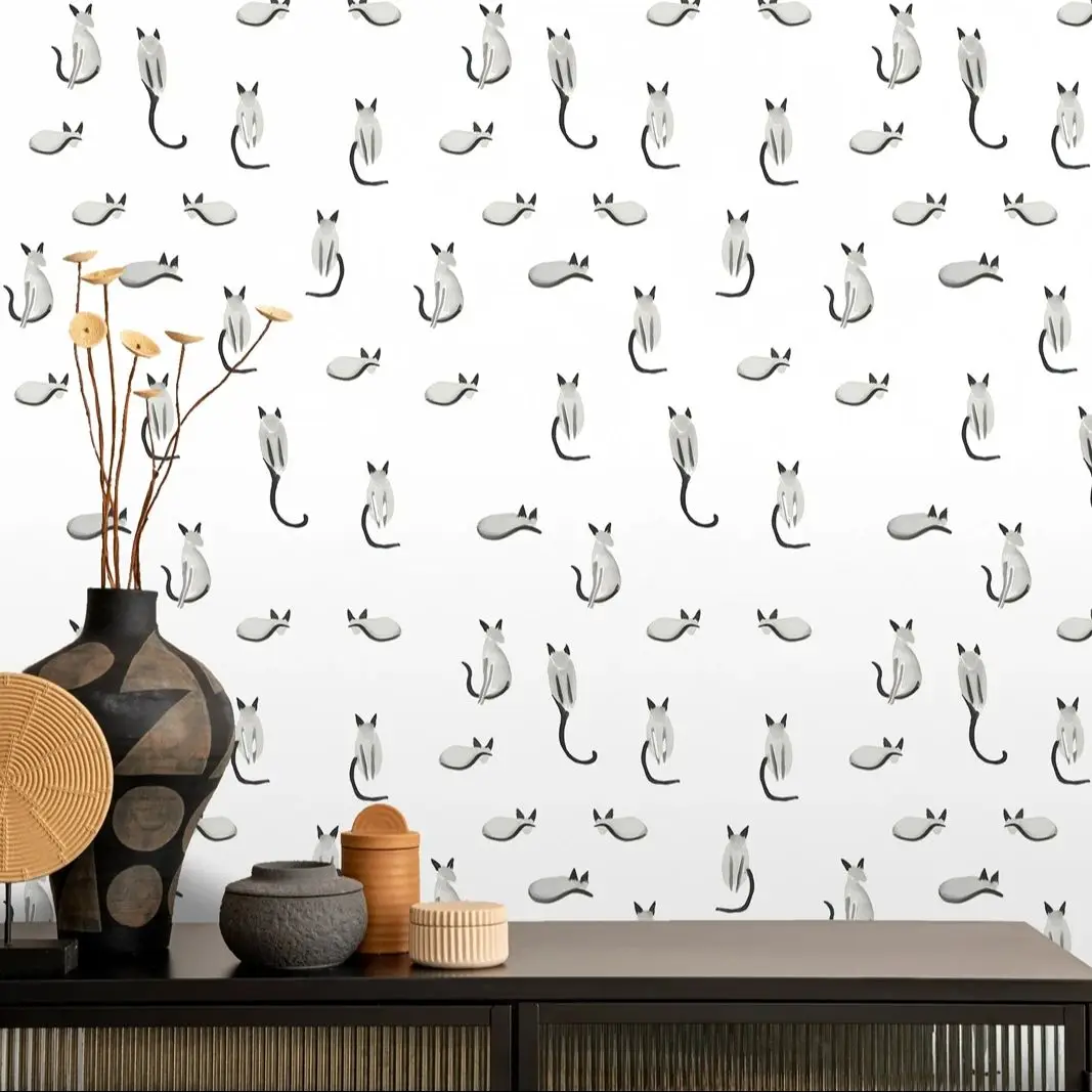 

Очаровательные минималистичные обои с изображением кота, монохромные обои с кошачьими когтями и наклейкой для детской комнаты, украшения комнаты, химерный цвет на заказ