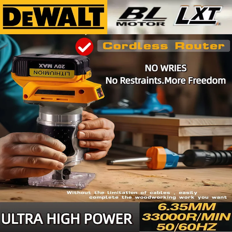 Dewalt 33000rpm aparador elétrico sem escova sem fio máquina de aparar madeira roteador fresagem gravura entalho máquina