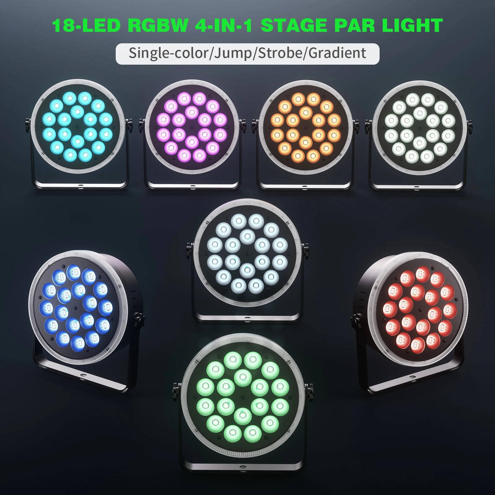 Fieryzeal 4PCS 120W 18LEDs Par Lights with Light Strip DMX Stage Light 18x6W 4IN1 RGBW LED Par Light for DJ Wedding Party KTV