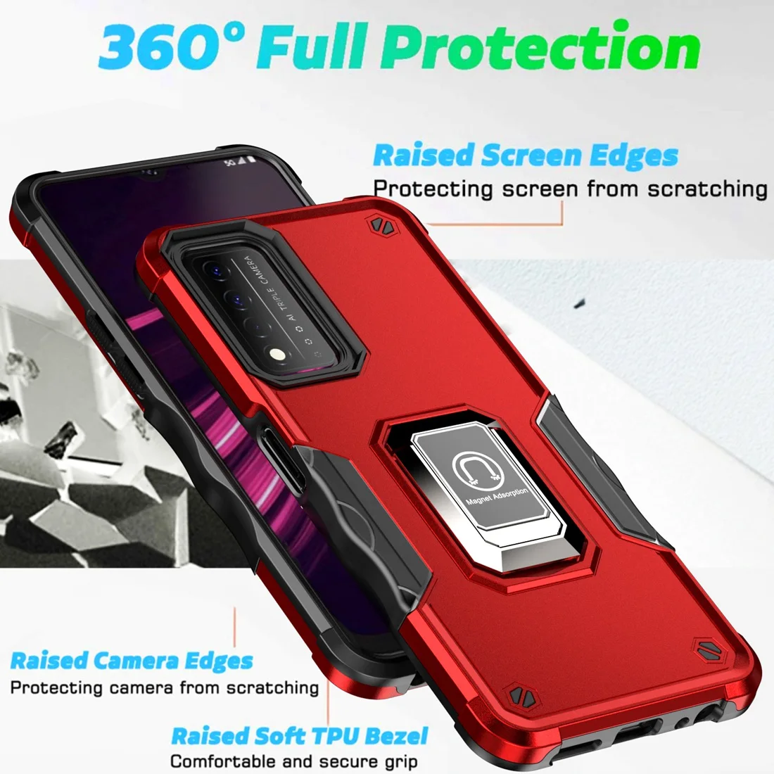 Revvl V+ 5G Phone Cover, Metal Ring Magnetic Kickstand Shockproof Heavy Duty Case for T-Mobile Revvl V+ 5G Cases