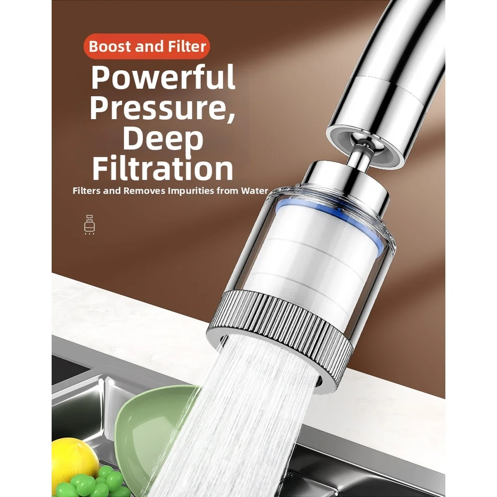 

360° Rotation Extended Kitchen Faucet Filter With Brass Connector For Kitchen Bathroom Shower Household Filter Accessories
