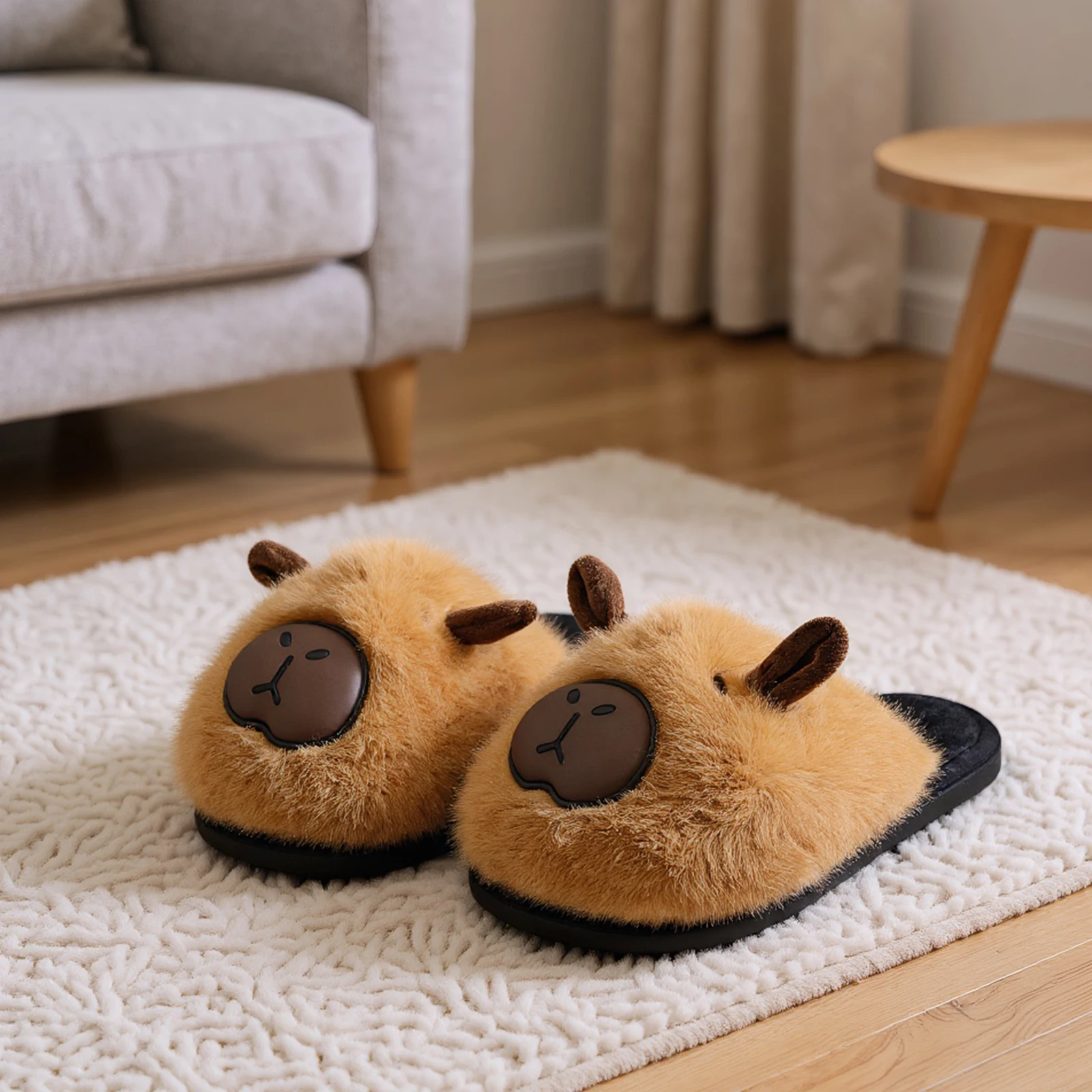 Sandal Rumah Kapibara Anti Selip Nyaman Berbulu Setengah Tertutup Lembut Bahan Plush Hadiah untuk Teman