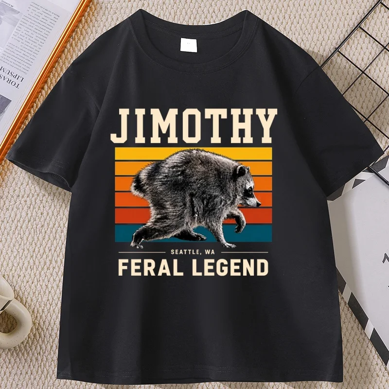 Jimothy Raccoon Seattle Feral T-Shirt Men Women Funny Raccoon Meme T Shirt Casual Round Neck Printed Short Sleeve Tees