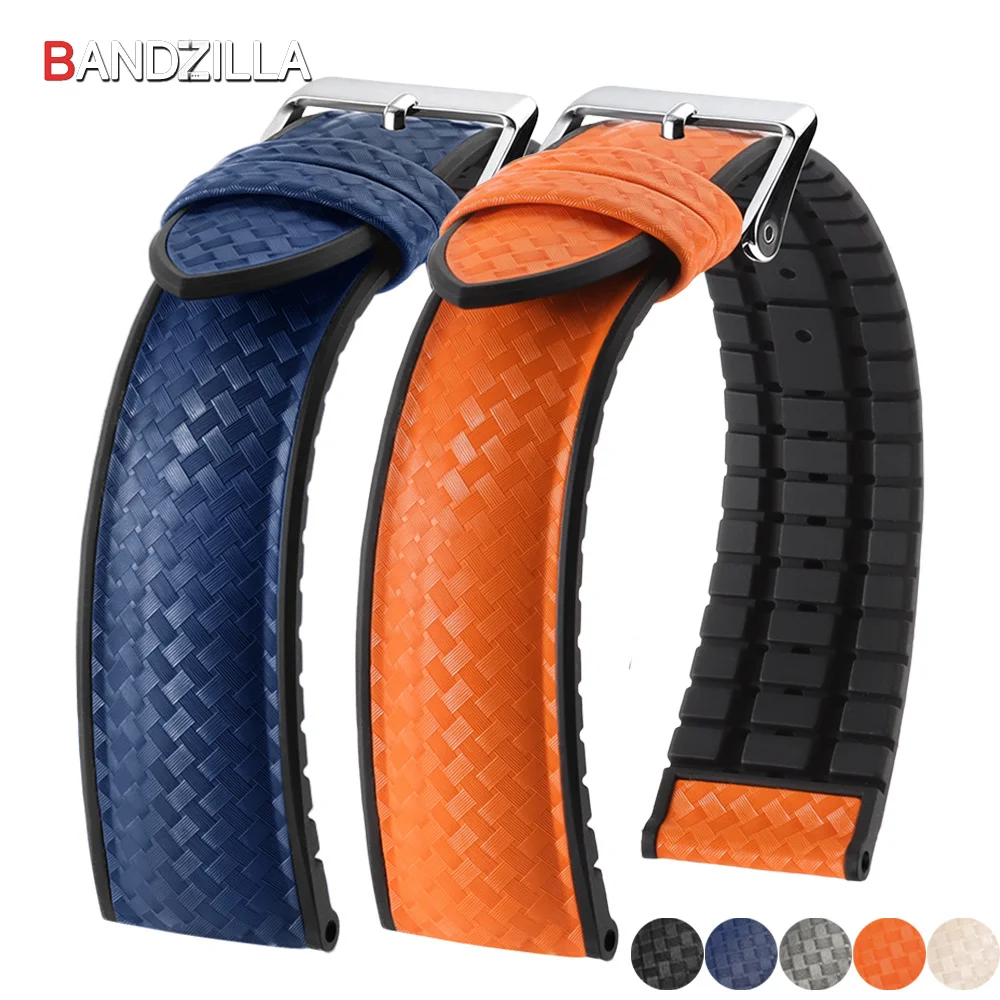 New 20mm Carbon Fiber Leather Rubber Hybrid Watch Strap Men Women Silicone Waterproof Watch Band for Omega Orange Blue Bracelet