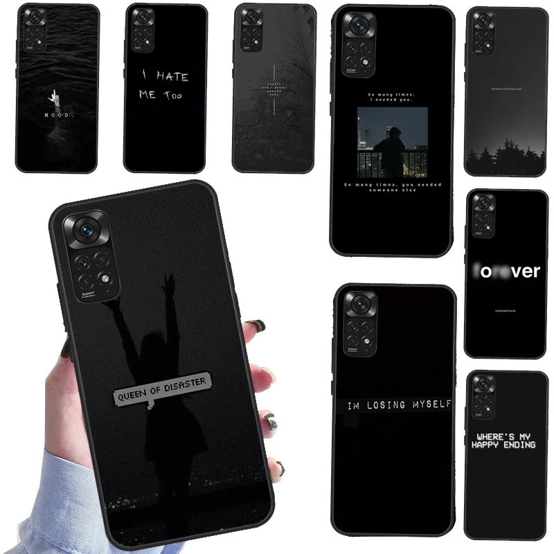 Sad depression Black Word Aesthetic Case For Xiaomi Redmi Note 11 10 9 8 7 Pro 10S 9S 8T Redmi 10 9A 9C 9T Soft Cover