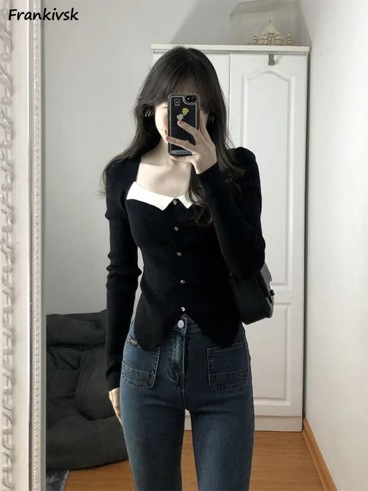 Panelled Sweaters Women Baggy Spliced Autumn Winter Minimalist Prevalent Streetwear Youthful Vitality Japanese Style Retro 2023