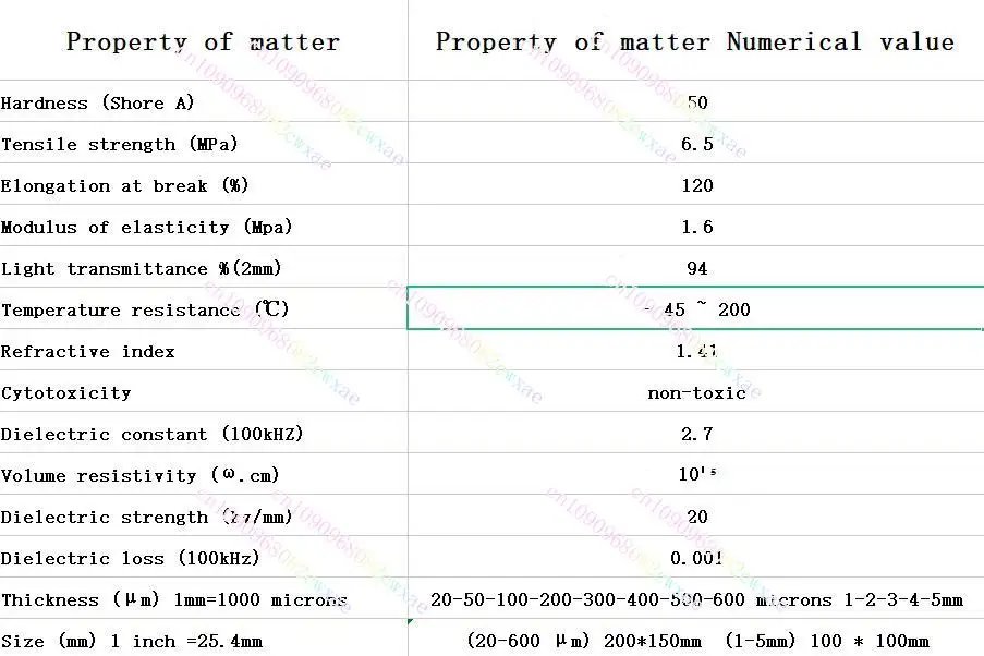 فيلم PDMS فيلم السيليكون العضوي عزل مسعور بولي ديميثيلسيلوكسان فيلم شفاف درجة الحرارة ومقاومة الطقس م