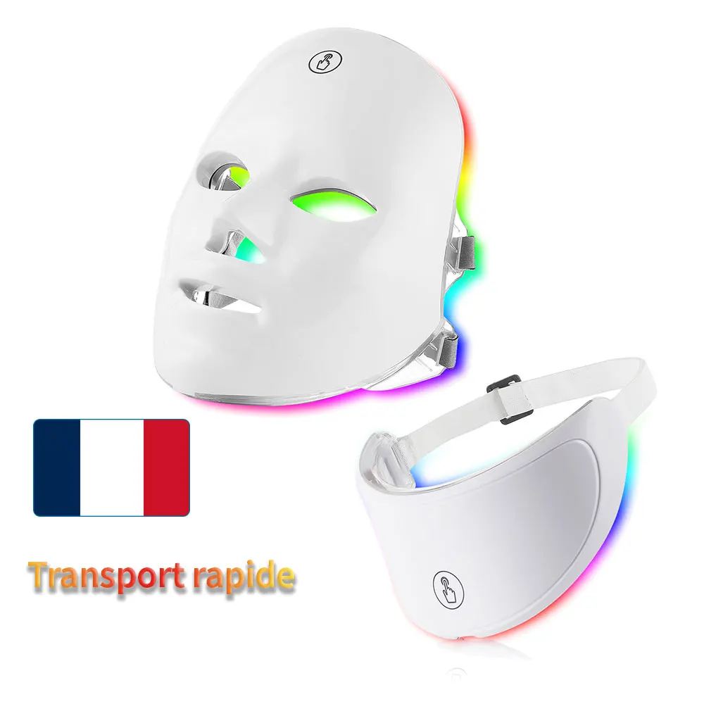 Machine de beauté du visage et du cou, masque Facial LED, masque de cou à Photon avec 7 couleurs, masseur de soins de la peau