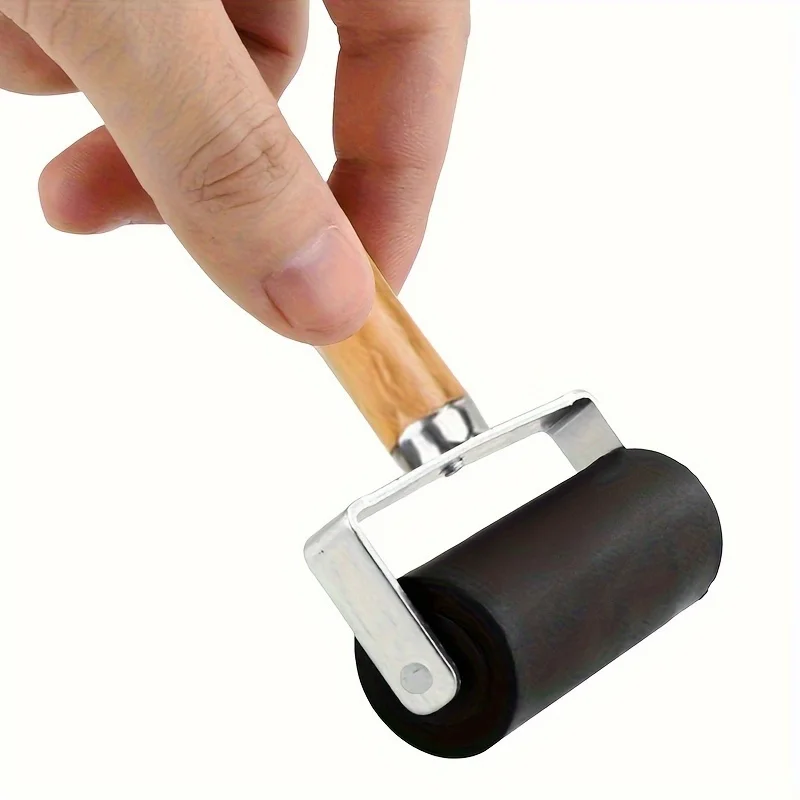 Rubber Roller Brayer Rollers, Art Craft Roller for Print, Ink, Stamping Tools, Printmaking Tool Drum Rubbing Ink Roller Wooden