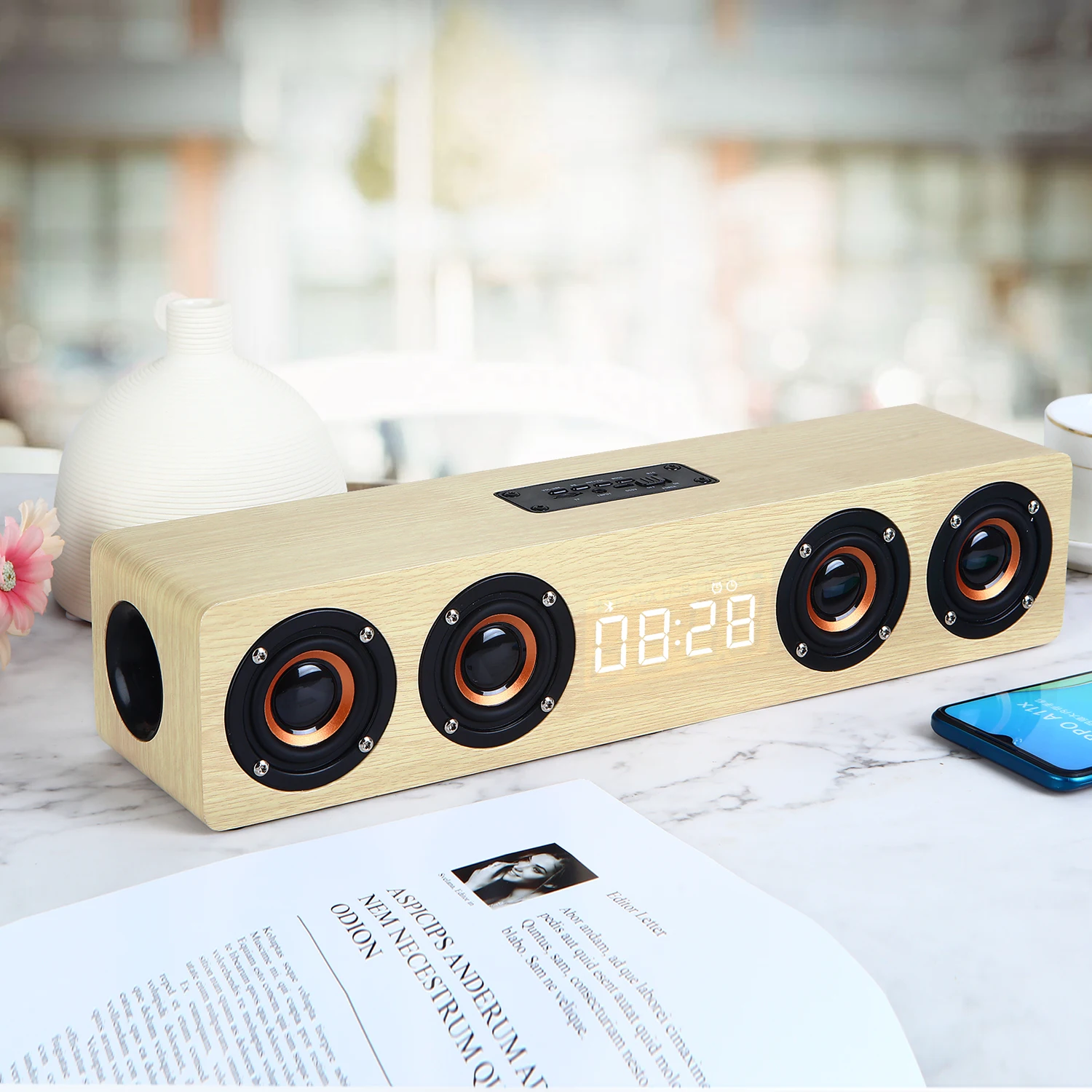 quality upgraded wooden 4-speaker BT wireless speaker