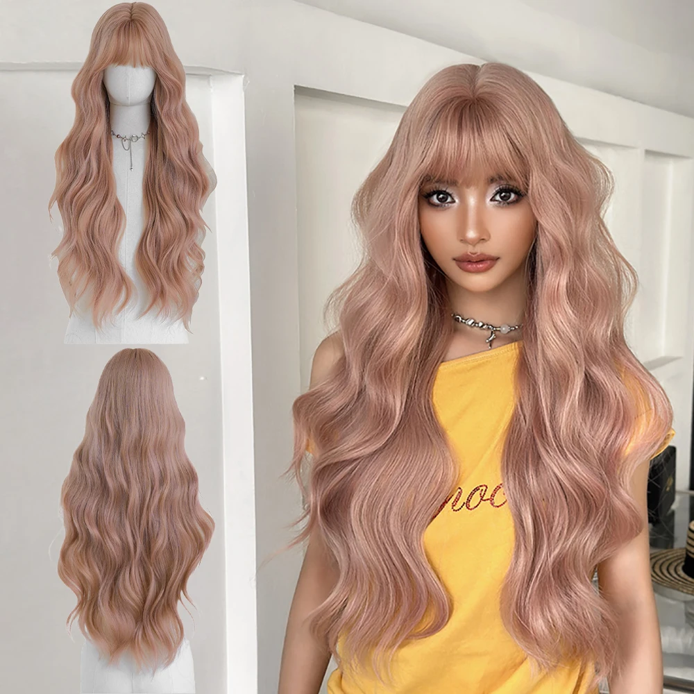 

High-Quality Heat-Resistant Synthetic Hair Wavy Curls With Bangs Are Suitable For Women'S Daily Party Role-Playing Fluffy Wigs