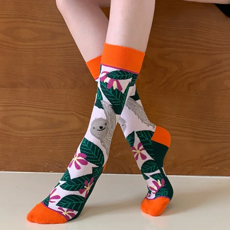 New product straight net red long socks female cotton spring illustration creative funny autumn and winter straight socks