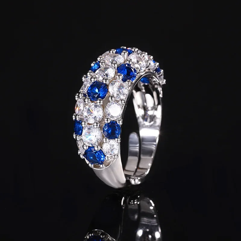 S925 Silver Plated 18K Gold Plated PT950 Platinum Blue Spinel Red Corundum Ring Retro Style Diamond Row Ring