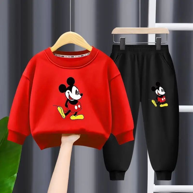 Disney Autumn New Children's Clothing Sets Cute Mickey Print Boys Sweatshirt and Sweatpant 2PCS Suit Girls Tracksuits