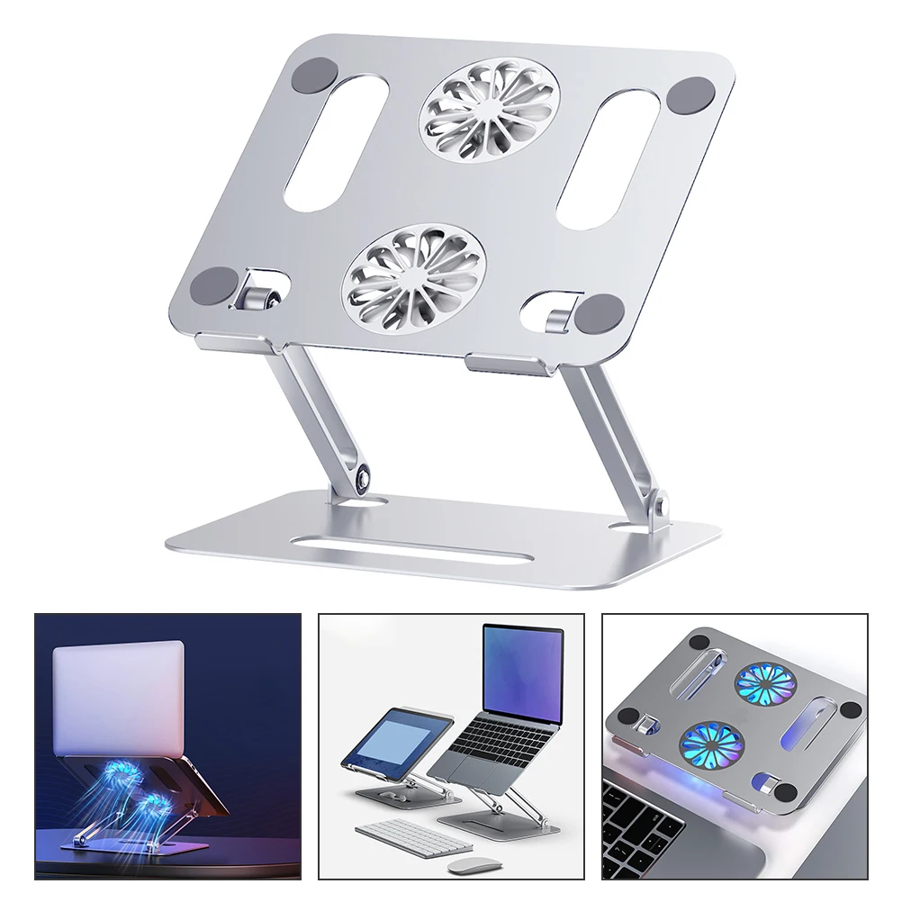 

Dual 180° Rotatable Aluminum Alloy Laptop Cooling Stand Double Turbine Fans Large Wind Volume 17.3 Inch Laptops