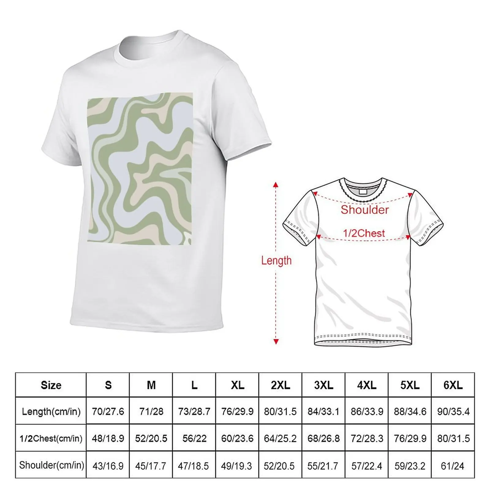 Liquid Swirl Contemporary Abstract in Light Sage Green Grey Almond T-Shirt heavyweights hippie clothes tee shirts for men