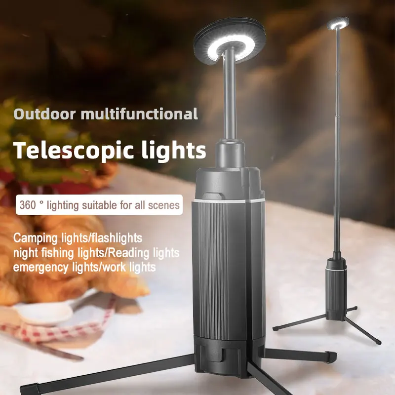 Linterna telescópica LED para acampar al aire libre con tuercas de trípode, linterna retráctil recargable multifuncional, lámpara de mesa