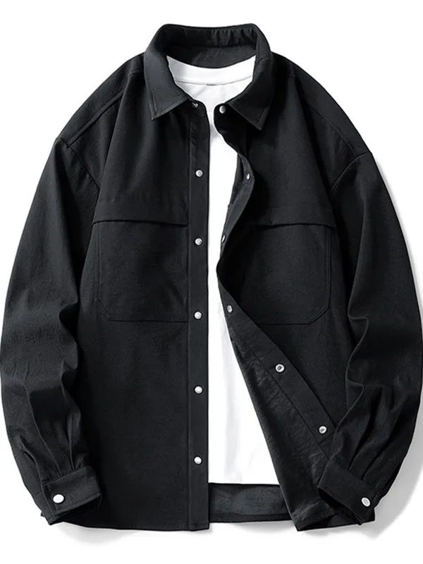 

Loose Fit Long Sleeve Collared Shirt for Men Casual Style Polyester Fiber Youthful Trendy Autumn Wear Versatile Casual Shirt