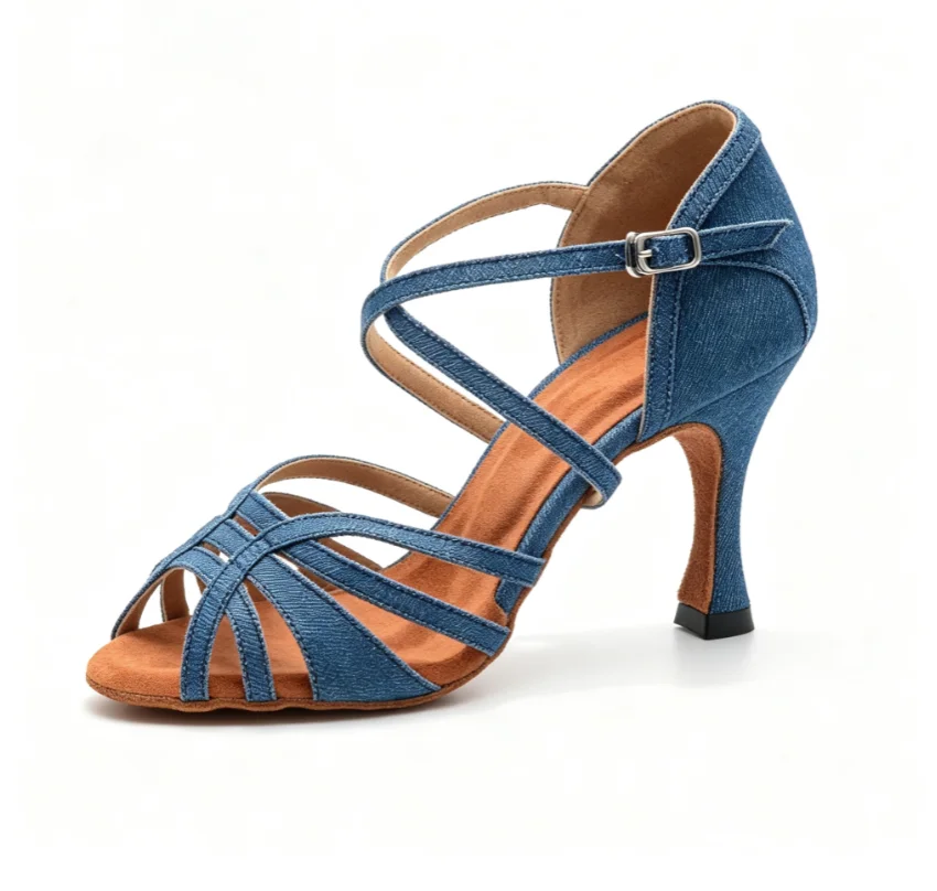 evk-women-denim-latin-dance-sandals-cross‑strap-adjustable-buckle-9cm-flared-heel-salsa-ballroom-tango-shoes-girls-party-dancing