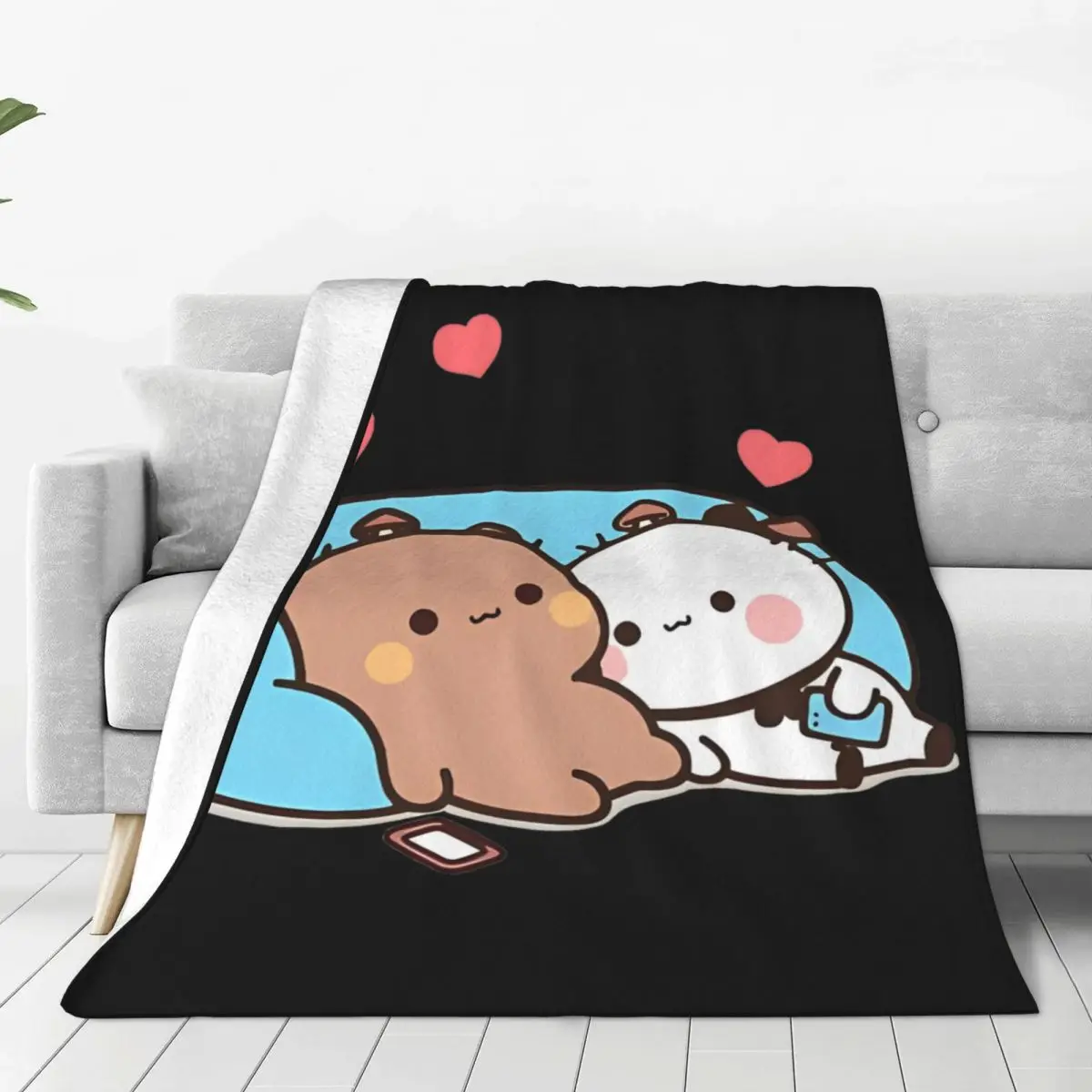 Bear And Panda Bubu Dudu Balloon Skateboard Blanket Picnic Flannel Throw Blanket For Couch Bed Warm Design Quality Bedspread