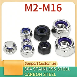 2-25Pcs M2 M2.5 M3 M3.5 -M14 M16 Black Hex Nylon Insert Lock Nut Self-locking Locknut Nut 304 Stainless Steel Support Customize