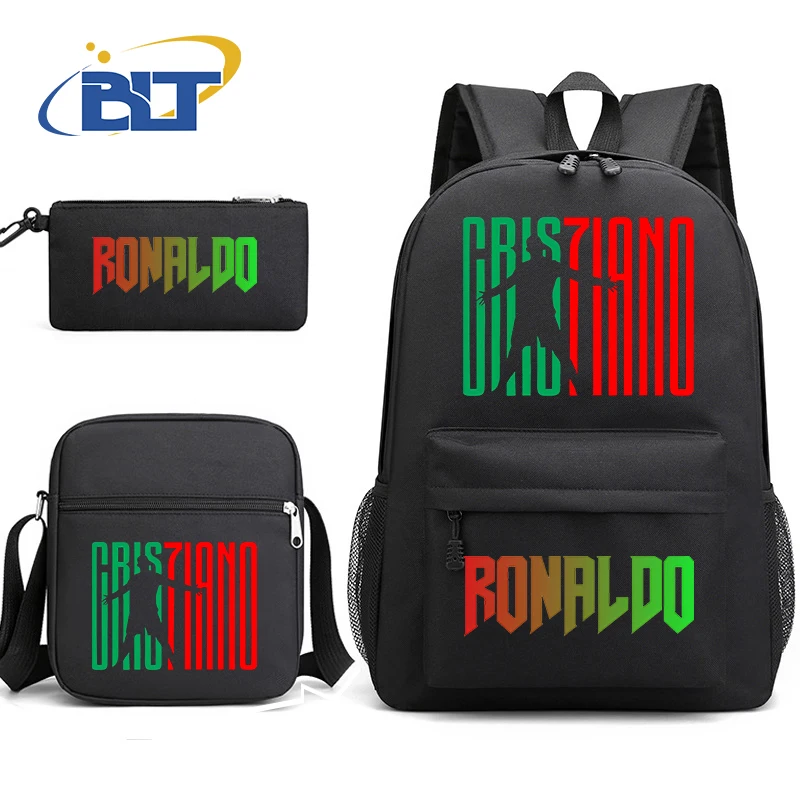 CR7 printed student school bag set youth backpack pencil case shoulder bag 3-piece set kids back-to-school gift