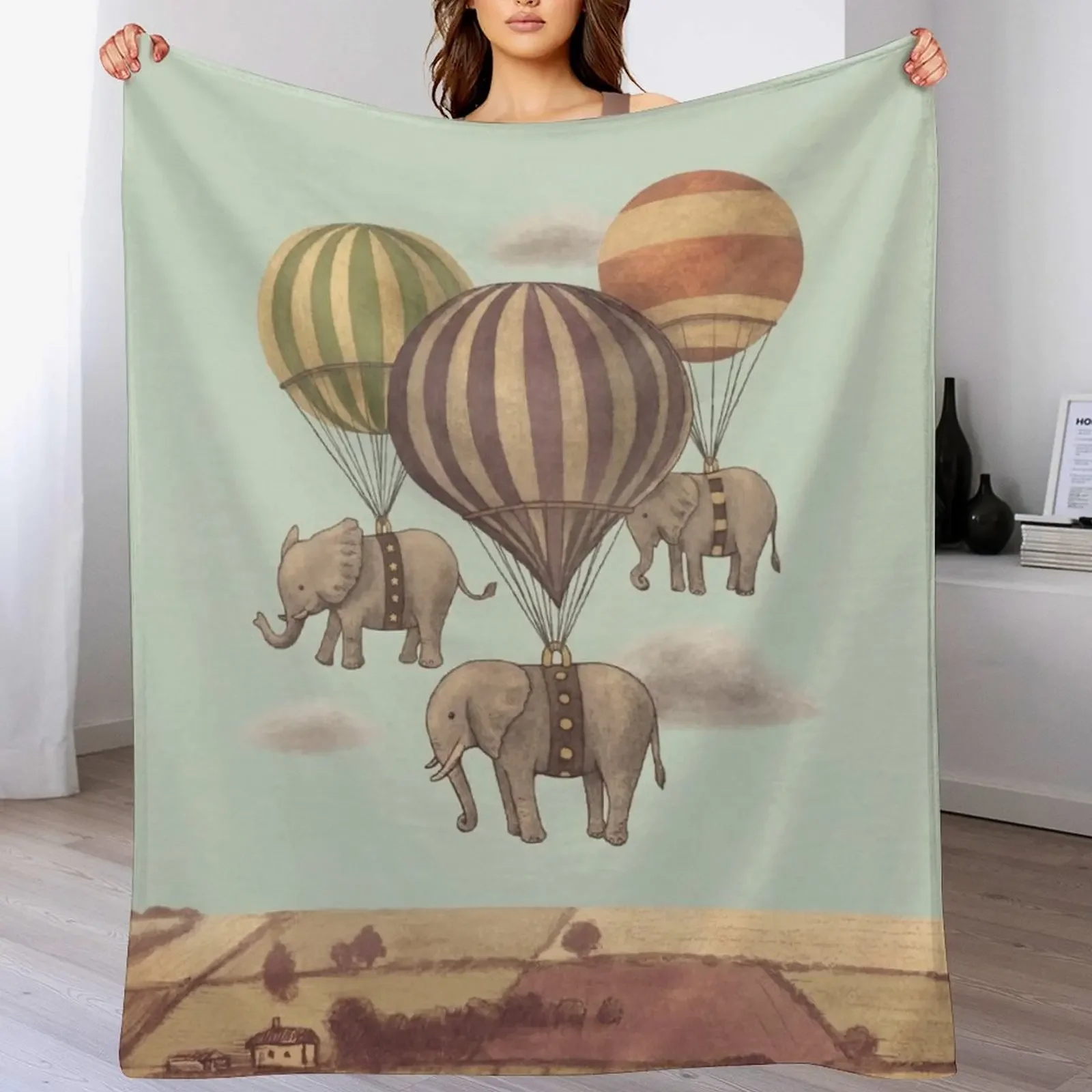 

Flight of the Elephants - mint option Throw Blanket Quilt Shaggy Blankets