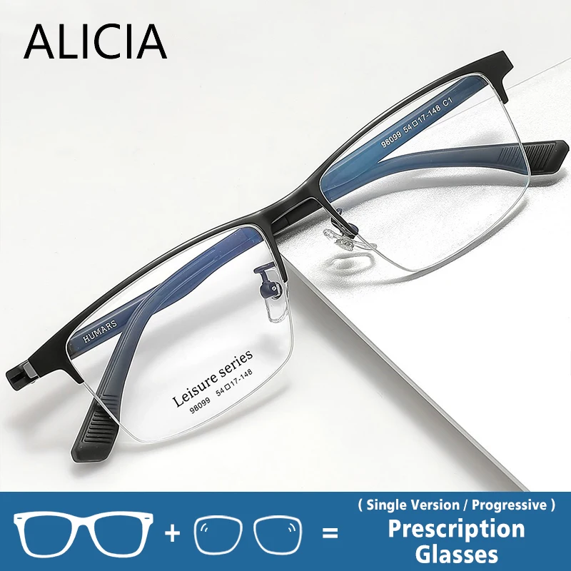 

ALICIA Luxury Business Men's Optical Prescription Myopia Astigmatism Hyperopia Glasses Ultra Light Alloy Half frame Eyewear