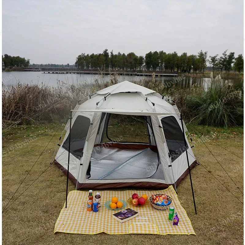 Tent Outdoor automatic quick-opening folding field camping hexagonal tent 5-8 people Household rainproof shading windproof