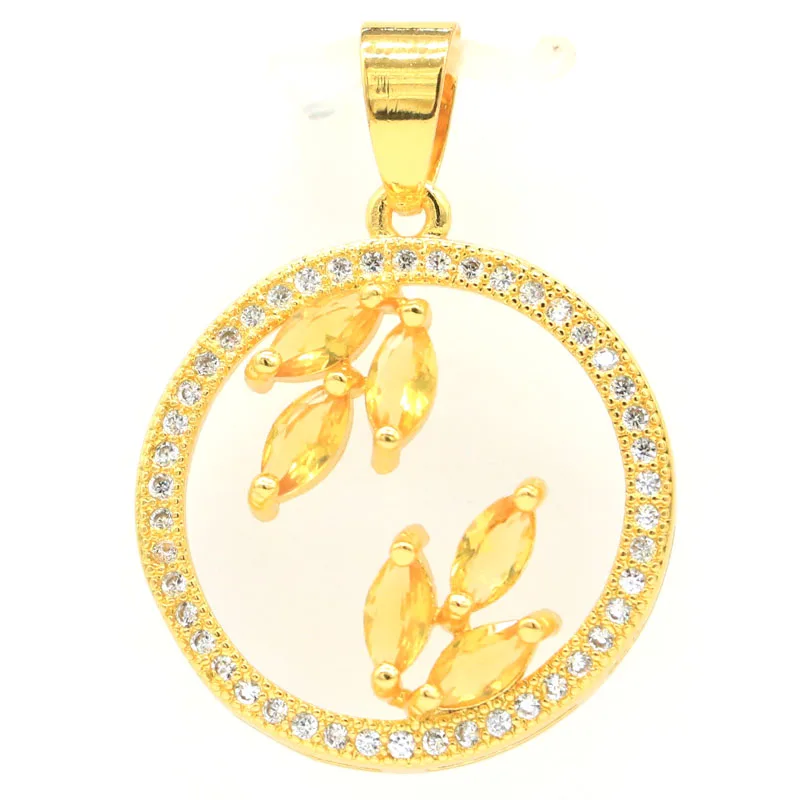SheCrown Buy 4 Get 1 Free 32x23mm Pretty Golden Citrine White CZ Ladies Gift Gold Silver Pendant