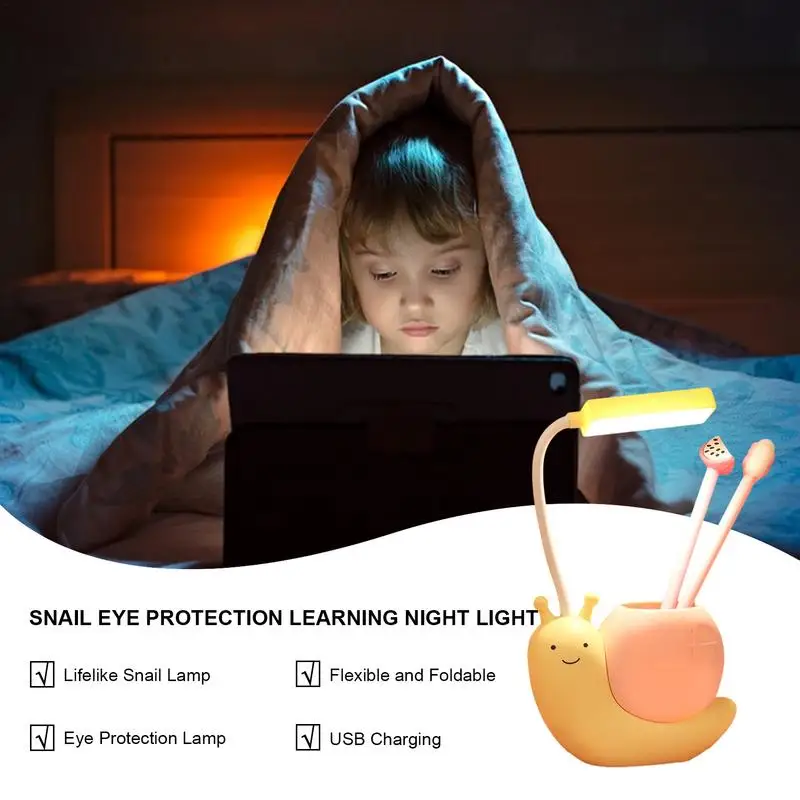 Cute Desk Lamp LED Snail Night Light Reading Lights Table Lamp Eye Protection Pen Holder Book Light Desk Lamp For Home Dormitory