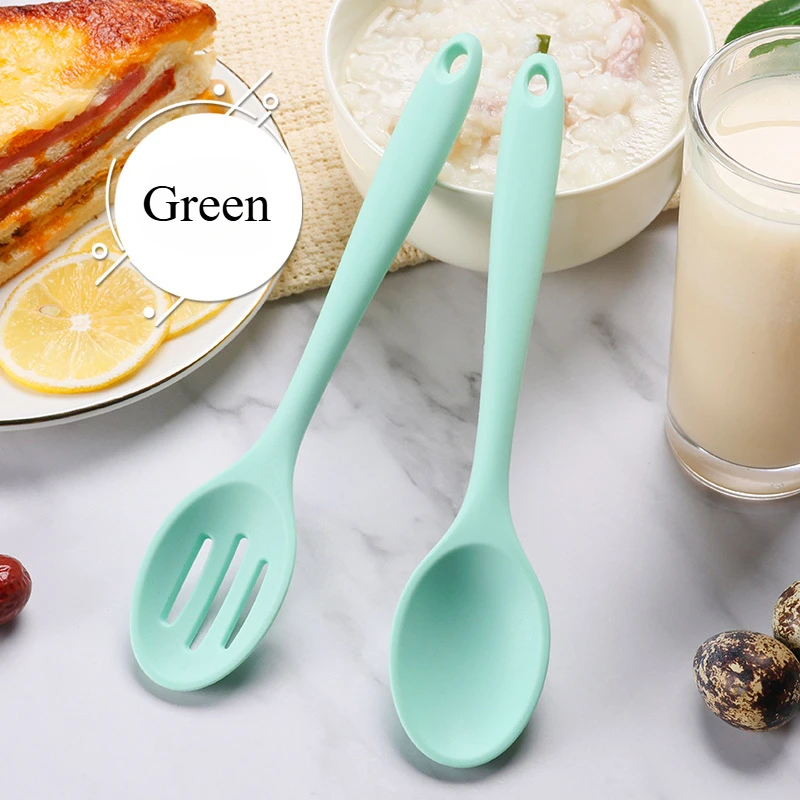 1pc Slotted Serving Spoon, Silicone Small Olive Spoon Colander, Wear-resistant Nonslip Colorful Stirring Spoon, Mixing Spoon