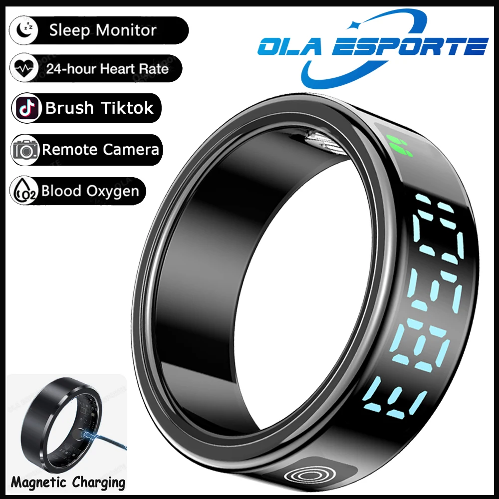 2025 Smart Ring mit Display und Touch-Funktion, kabellosem Laden, Gesundheitsmanager, 5 ATM wasserdicht für Männer und Frauen, Ring HT30