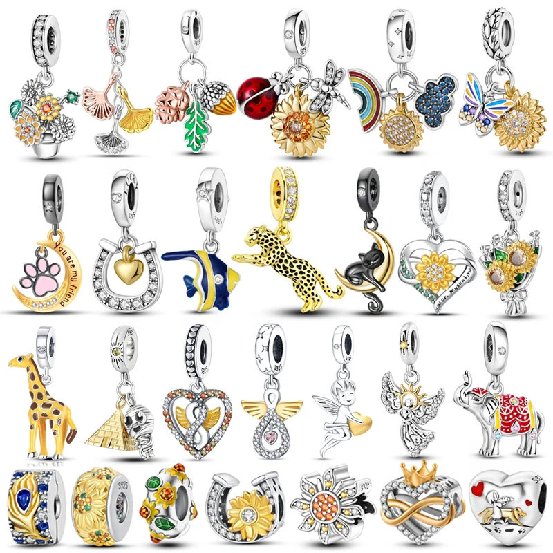 

Лидер продаж, 100% стерлинговое серебро 925 пробы, желтая серия, подвески в виде животных и цветов, бусины для браслета 3 мм, изготовление ювелирных изделий своими руками