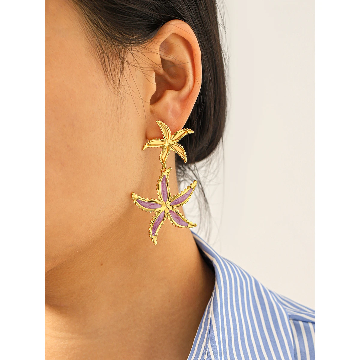 

Summer Beach Starfish Dangle Earrings PVD Gold Plated Stainless Steel Waterproof Tarnish Free Vacation Women Luxury Jewelry