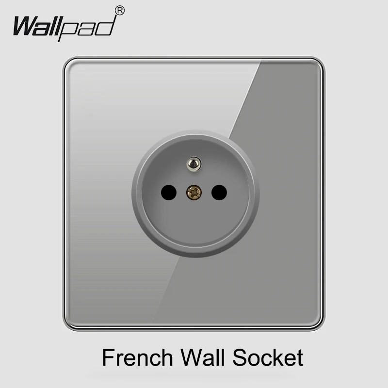 New Design Frameless Grey Glass Panel Wallpad 16A French Poland Belgium Wall Power Socket and Switch Satellite Data RJ45 Outlet