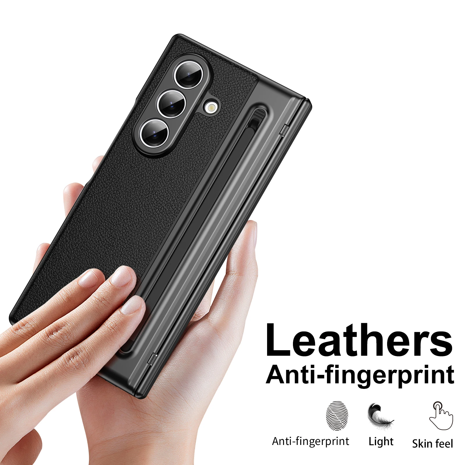 Luxury PU Leather Phone Case For Galaxy Z Fold 8 Hinge Protection Pen Holder Slot For Samsung Galaxy Z Fold 8 7 6 5 Cases Cover