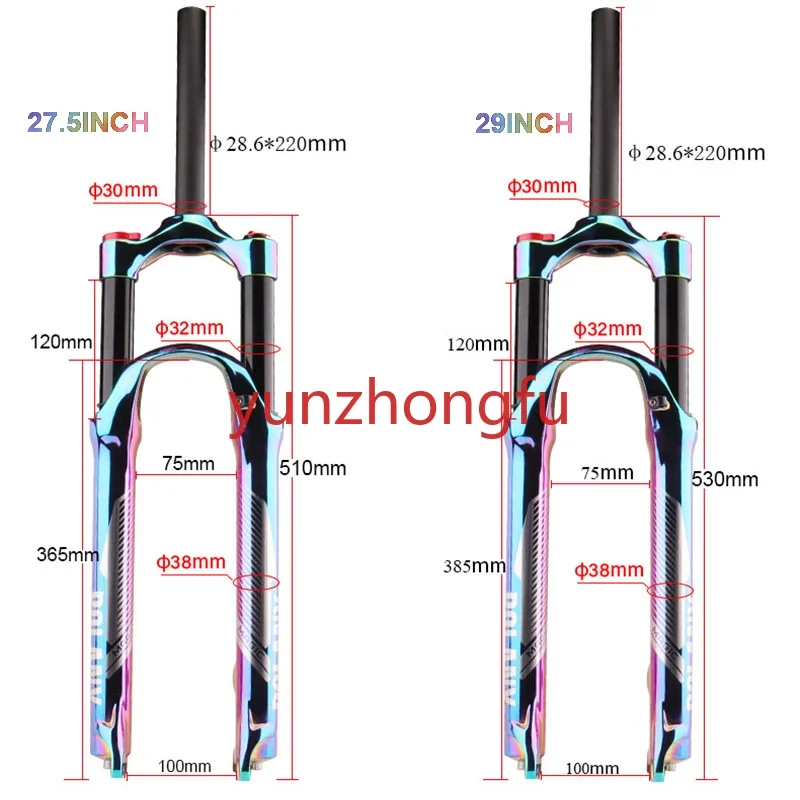 27.5/ 29er Suspension Air Inch Vacuum Plating MTB Bike Fork Aluminum Alloy 120mm For A Bicycle Accessories