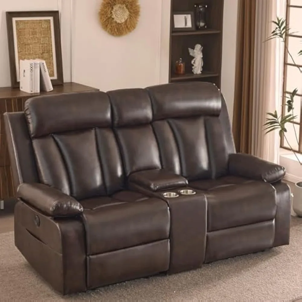 

Power Reclining Loveseat with Console, 70.9" Faux Leather Loveseat Recliner with Heat & Massage, Double RV Recliner Sofa