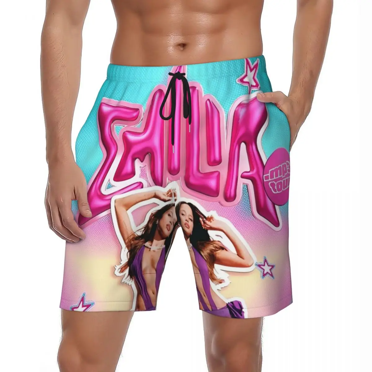 

Розовые шорты Emilia Mernes Mp3, летние шорты для музыкального альбома, спортивные шорты для фитнеса, мужские быстросохнущие повседневные плавки