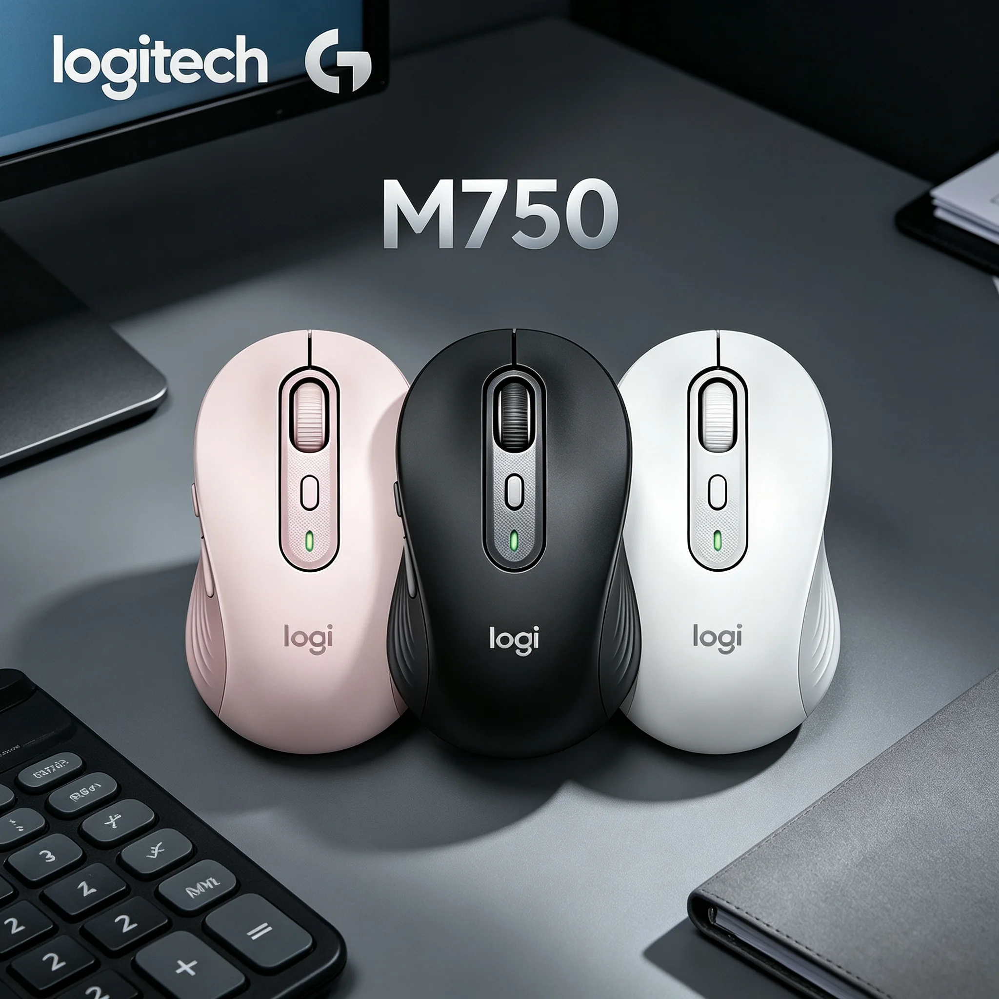 Logitech M750 Quick‑Switch Wireless Mouse For PC Tablet Laptop Silent Mute Clicks Ergonomic Contour Mice For Quiet Office Space